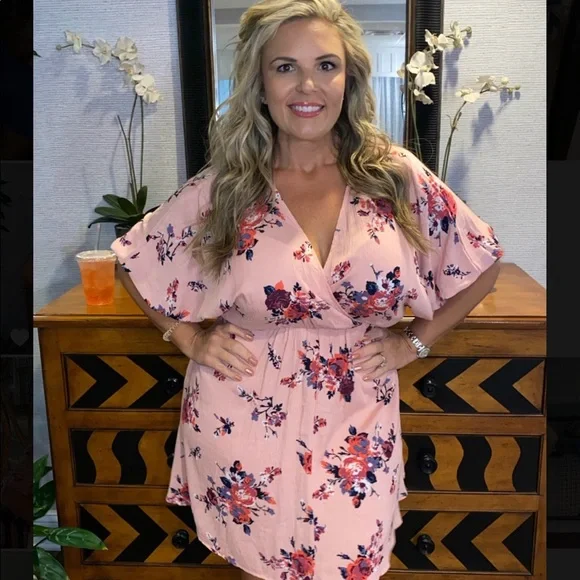 slim fit dress slacks Umgee Floral High-Low Babydoll Dress Brown Mix / S